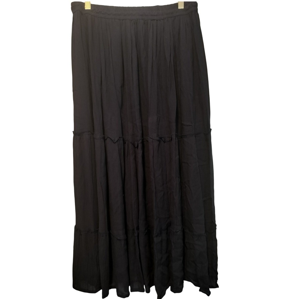 NWT Gypsie Blu Live to Free Navy Blue Tiered Maxi Skirt Viscose Boho Size Large‎
